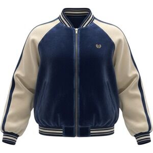 VTG 90's Givenchy Activewear Reversible Bomber Jacket 1X Navy Tan Silk Velour